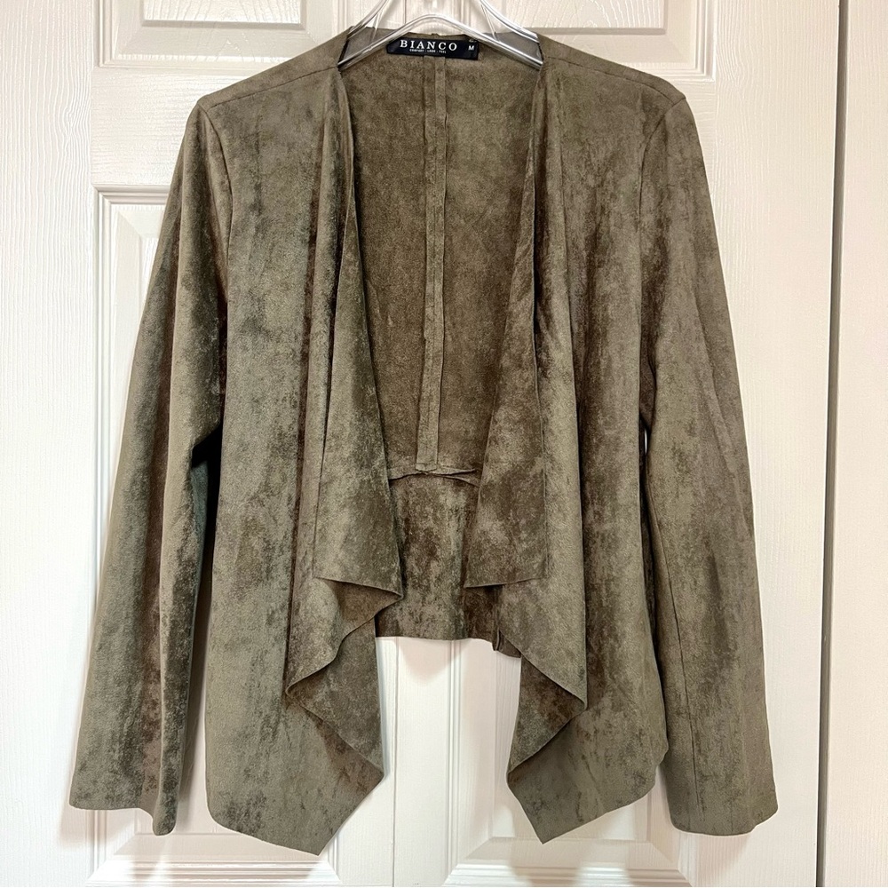NWOT Bianco Faux Suede Open Front Waterfall Cardigan